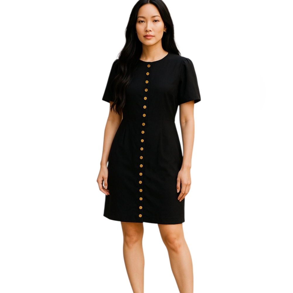 J. Crew Black Mini Dress with Gold Buttons
